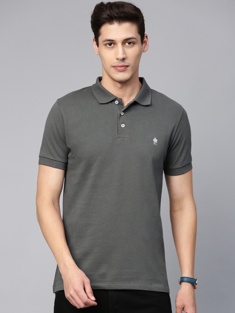 

French Connection Men Charcoal Grey Solid Polo Collar T-shirt