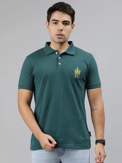 

French Connection Men Green Slim Fit Solid Polo Collar T-shirt