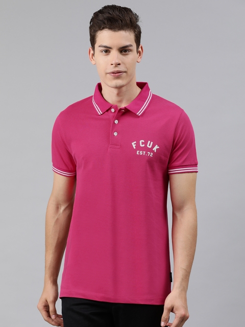 

French Connection Men Pink Solid Polo Collar T-shirt