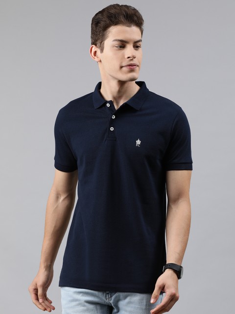 

French Connection Men Navy Blue Solid Polo Collar T-shirt
