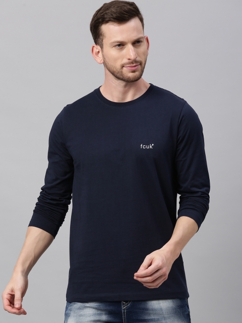 

French Connection Men Navy Blue Solid Slim Fit Round Neck T-shirt
