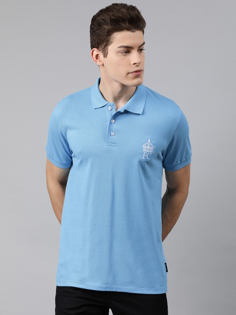 

French Connection Men Blue Slim Fit Solid Polo Collar T-shirt