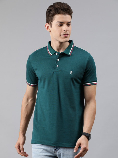 

French Connection Men Teal Green Solid Polo Collar T-shirt