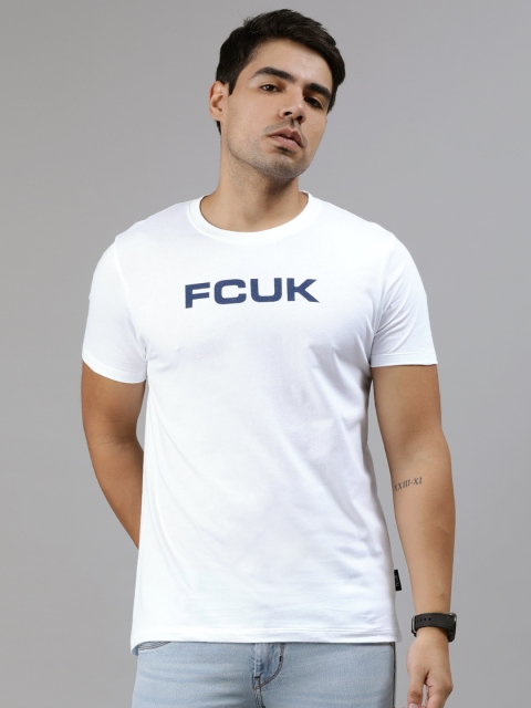

French Connection Men White Slim Fit Printed Detail Round Neck T-shirt