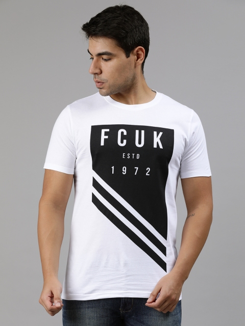 

French Connection Men White Printed Round Neck T-shirt