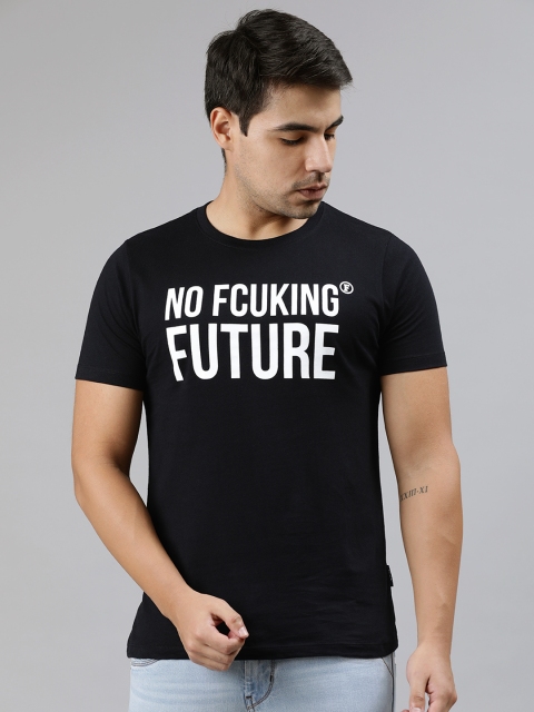 

French Connection Men Black & White Slim Fit Printed Round Neck T-shirt