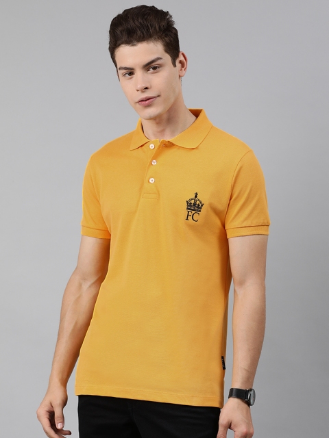 

French Connection Men Mustard Yellow Slim Fit Solid Polo Collar T-shirt