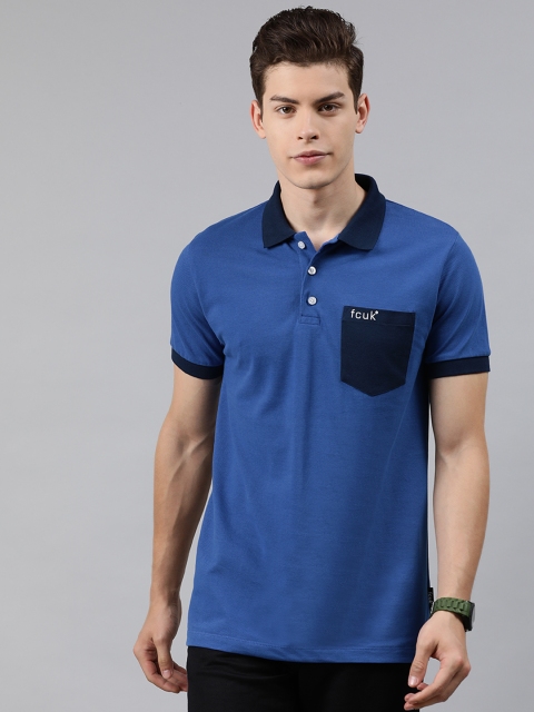 

French Connection Men Blue Solid Polo Collar T-shirt