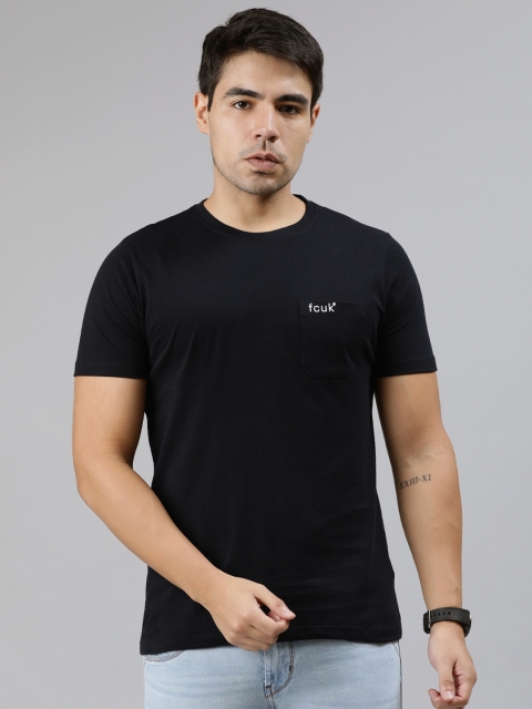 

French Connection Men Black Slim Fit Solid Round Neck T-shirt