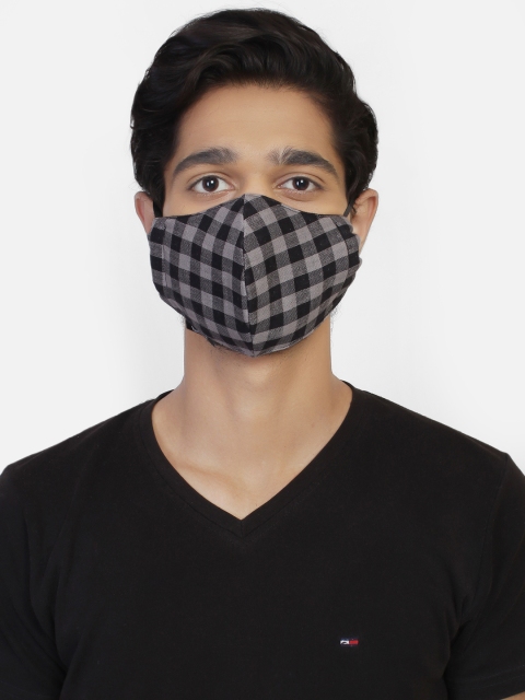 

Anekaant Men 3-Ply Black & Grey Checked Protective Outdoor Reusable Mask