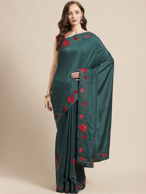 

Shaily Green Solid Saree