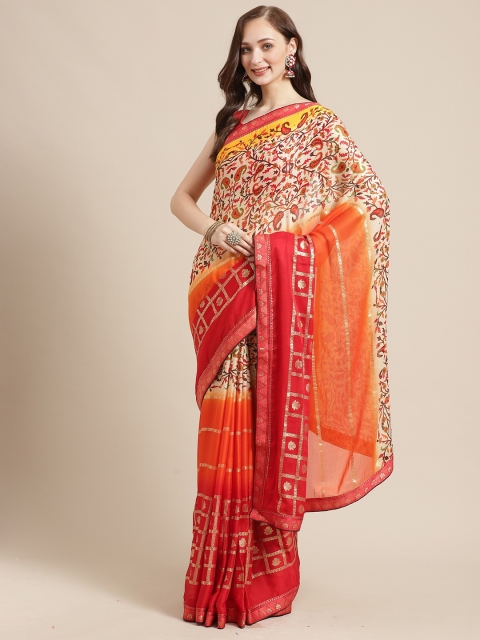 

Shaily Red & Orange Printed Saree