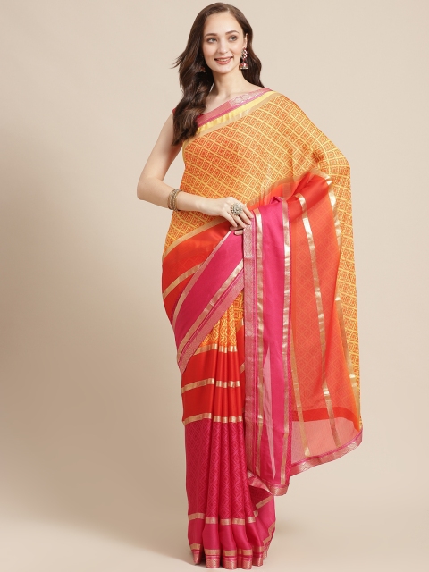 

Shaily Yellow & Magenta Printed Saree