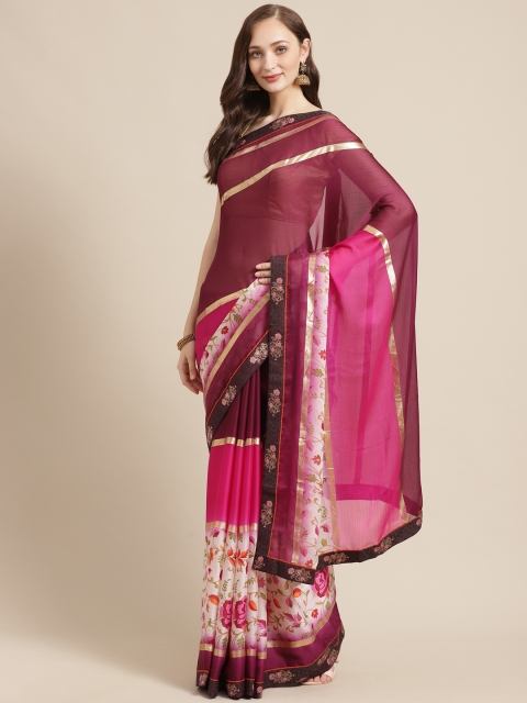 

Shaily Burgundy & Pink Floral Printed Saree