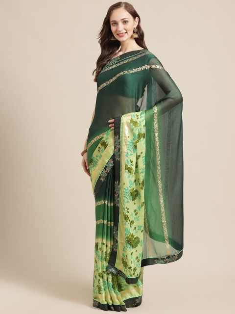 

Shaily Green Floral Printed Saree