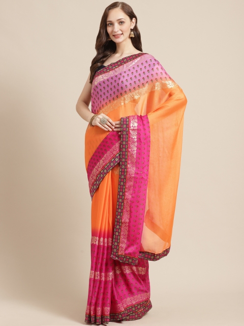 

Shaily Orange & Pink Printed Saree