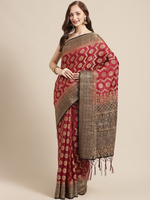 

Shaily Maroon & Golden Zari Woven Design Saree