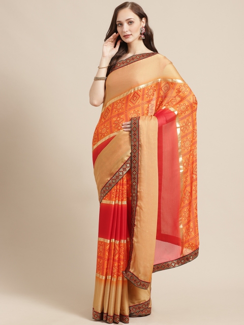 

Shaily Beige & Orange Bandhani Print Saree