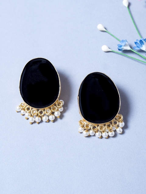 

Golden Peacock Black Gold Plated Handcrafted Oval Studs