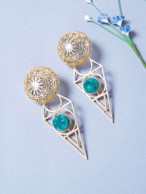 

Golden Peacock Gold-Plated & Green Diamond Shaped Drop Antique Earrings