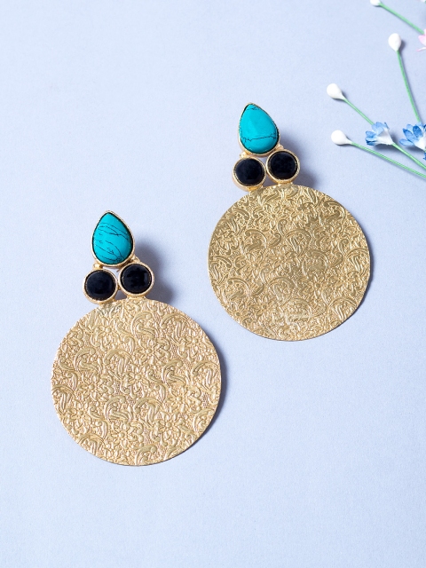 

Golden Peacock Gold-Toned & Green Circular Drop Earrings