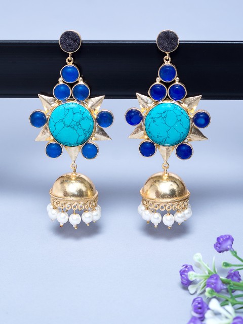 

Golden Peacock Gold-Plated & Blue Star Shaped Antique Jhumkas