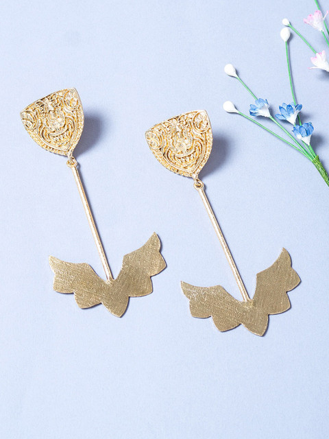 

Golden Peacock Gold-Toned Contemporary Drop Earrings