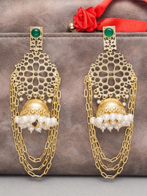 

Golden Peacock Gold-Plated & Green Contemporary Jhumkas