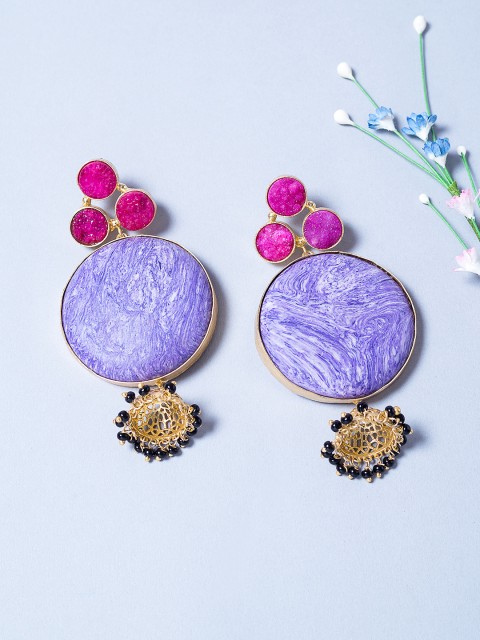 

Golden Peacock Gold-Toned & Purple Dome Shaped Jhumkas