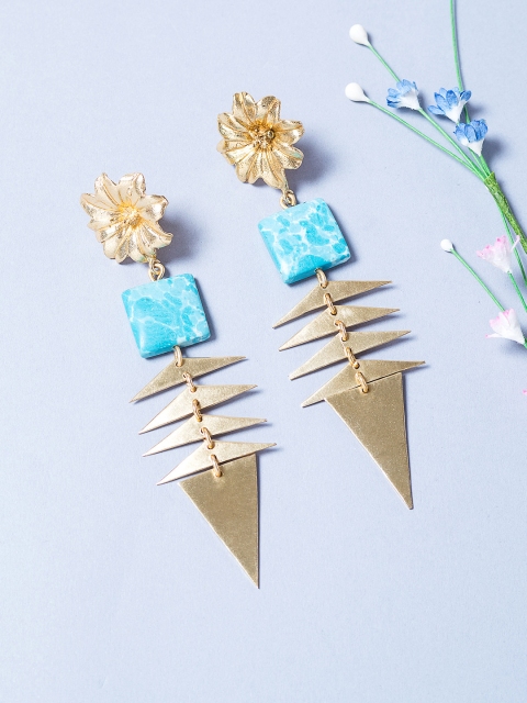 

Golden Peacock Blue Gold Plated Antique Geometric Drop Earrings