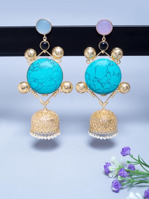 

Golden Peacock Gold-Plated & Blue Dome Shaped Antique Jhumkas