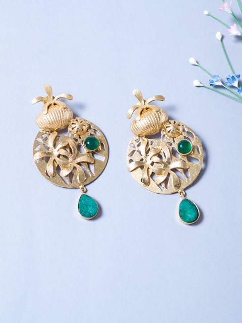 

Golden Peacock Gold-Toned & Green Classic Drop Earrings