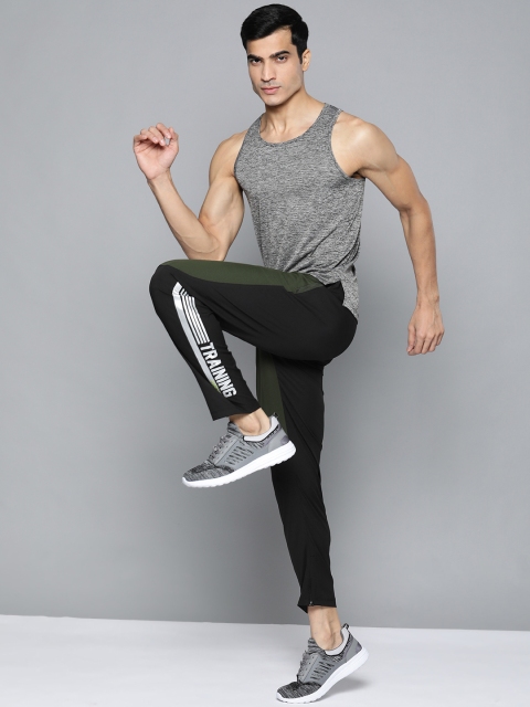 

HRX by Hrithik Roshan Men Black & Green Colourblocked Rapid-Dry Training Track Pants