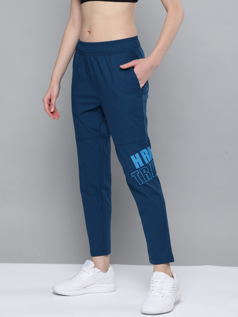 

HRX by Hrithik Roshan Navy Solid Slim Fit Rapid-Dry Flat Lock Seam Training Track Pants, Navy blue