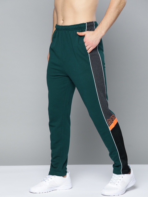 

HRX by Hrithik Roshan Men Green Colourblock Slim Fit Bio-Wash Lifestyle Track Pants