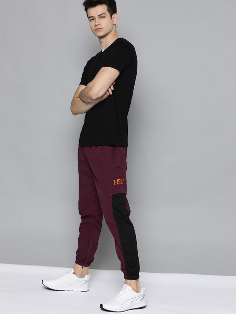 

HRX by Hrithik Roshan Men Burgundy Colourblocked Regular Fit Rapid-Dry Lifestyle Jogger