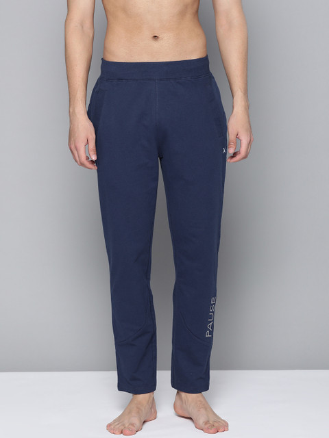 

HRX by Hrithik Roshan Men Medieval Blue Solid Regular Fit Organic Cotton Yoga Track Pants, Navy blue