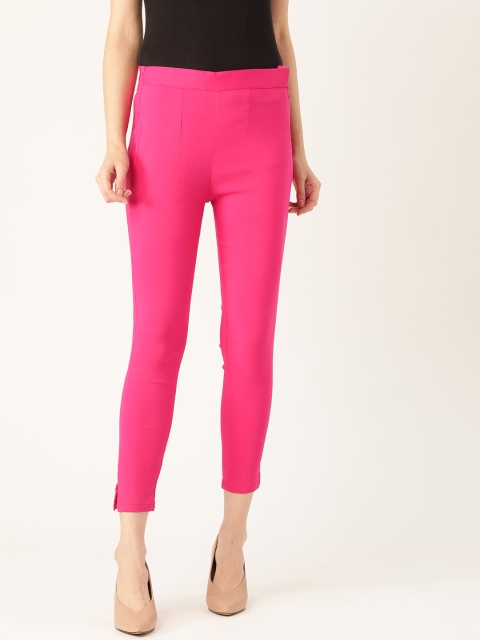 

RANGMAYEE Women Pink Slim Fit Solid Cigarette Trousers