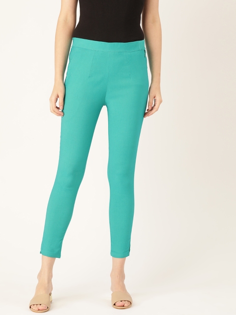 

RANGMAYEE Women Green Slim Fit Solid Cigarette Trousers