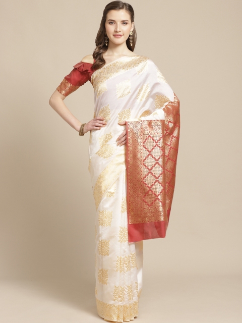

SHAVYA Off-White & Golden Pure Silk Zari Woven Design Kasavu Saree