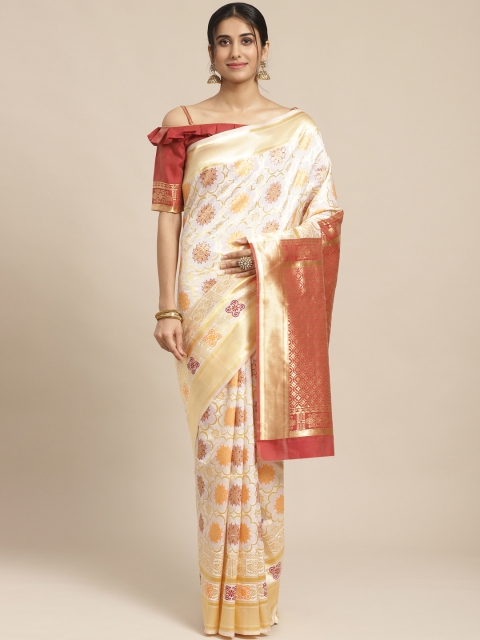 

SHAVYA White & Golden Pure Silk Ethnic Woven Design Kasavu Saree