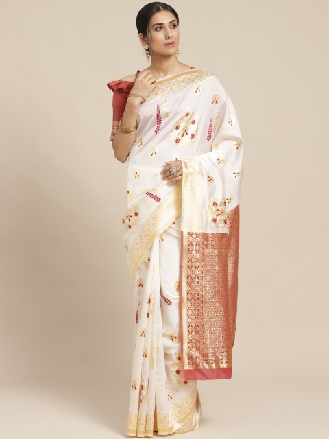 

SHAVYA White & Golden Pure Silk Ethnic Woven Design Kasavu Saree