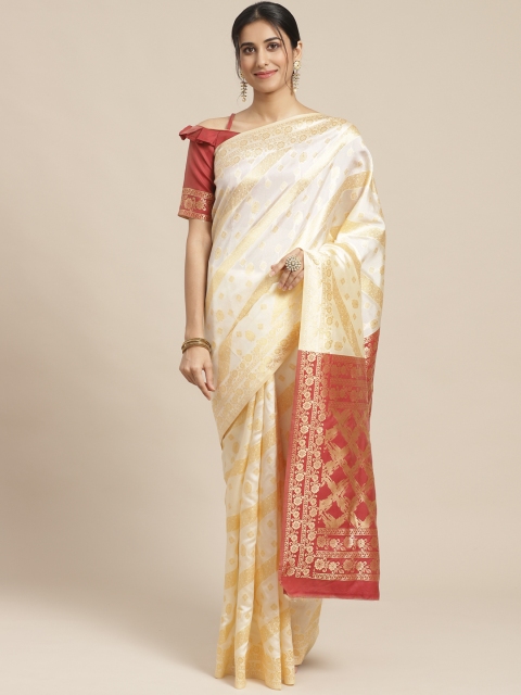 

SHAVYA White & Golden Pure Silk Ethnic Woven Design Kasavu Saree
