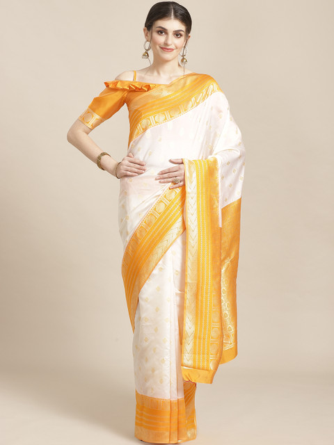 

SHAVYA White & Golden Pure Silk Zari Woven Design Kasavu Saree