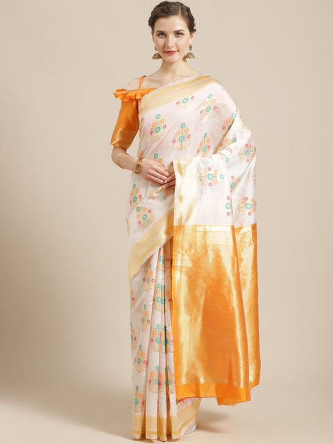 

SHAVYA Off-White & Golden Pure Silk Zari Woven Design Kasavu Saree