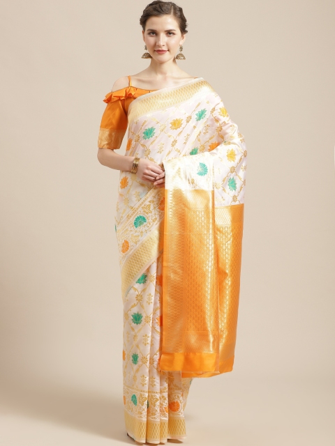 

SHAVYA Off-White & Golden Pure Silk Zari Woven Design Kasavu Saree