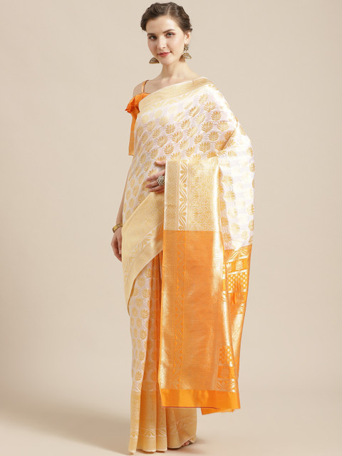 

SHAVYA Off-White & Golden Pure Silk Zari Woven Design Kasavu Saree