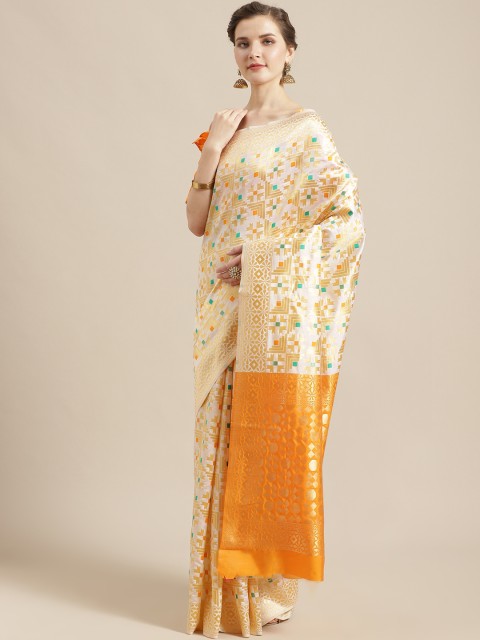 

SHAVYA Off-White & Golden Pure Silk Zari Woven Design Kasavu Saree