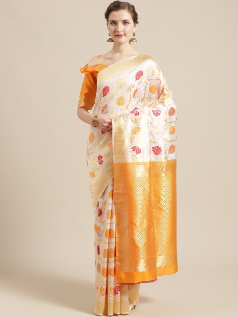 

SHAVYA Off-White & Golden Pure Silk Zari Woven Design Kasavu Saree