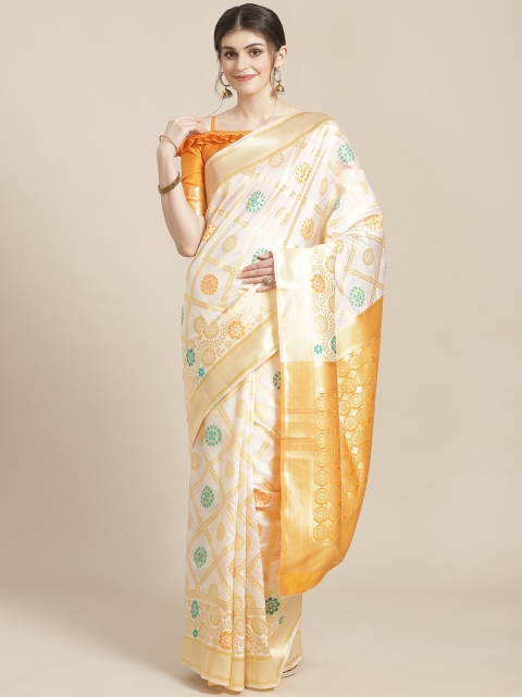 

SHAVYA White & Golden Pure Silk Zari Woven Design Kasavu Saree